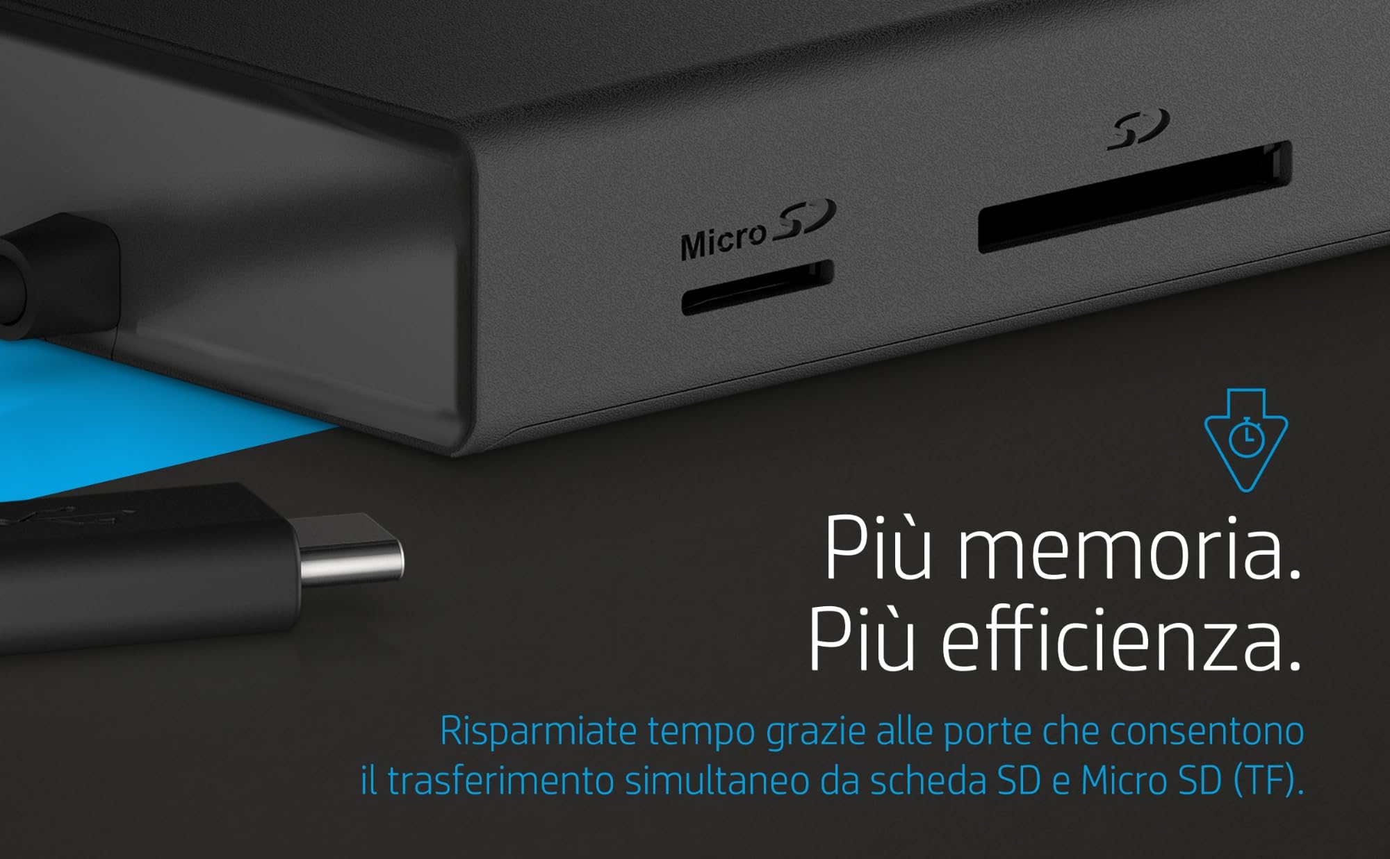 HP Hub Multi porta USB-C da Viaggio, Compatibile con PC dotati di Porta USB-C, Power Delivery e DisplayPort, Nero