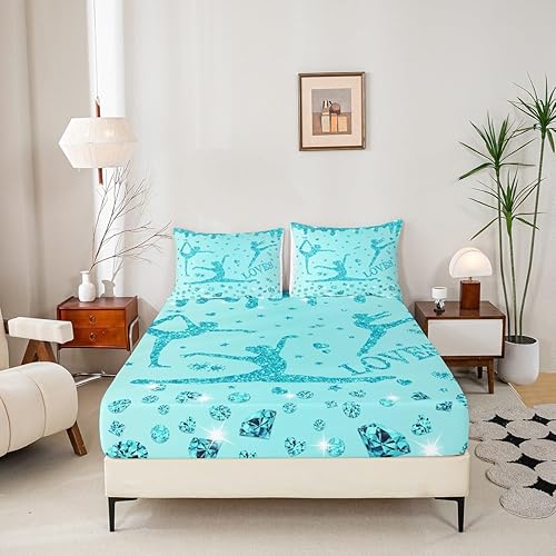 Miniatura 4 de Erosebridal Juego de ropa de cama de gimnasia con purpurina verde azulado, para adolescentes y niñas, con lentejuelas azules y diamantes, para