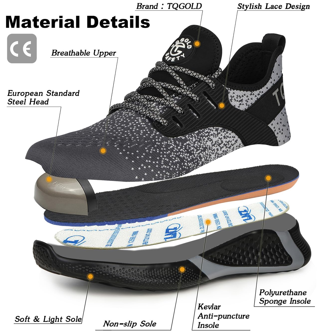 TQGOLD Scarpe Antinfortunistiche Scarpe da Ginnastica Unisex Leggere Antiperforazione Punta in Acciaio Comode Scarpe Sicurezza