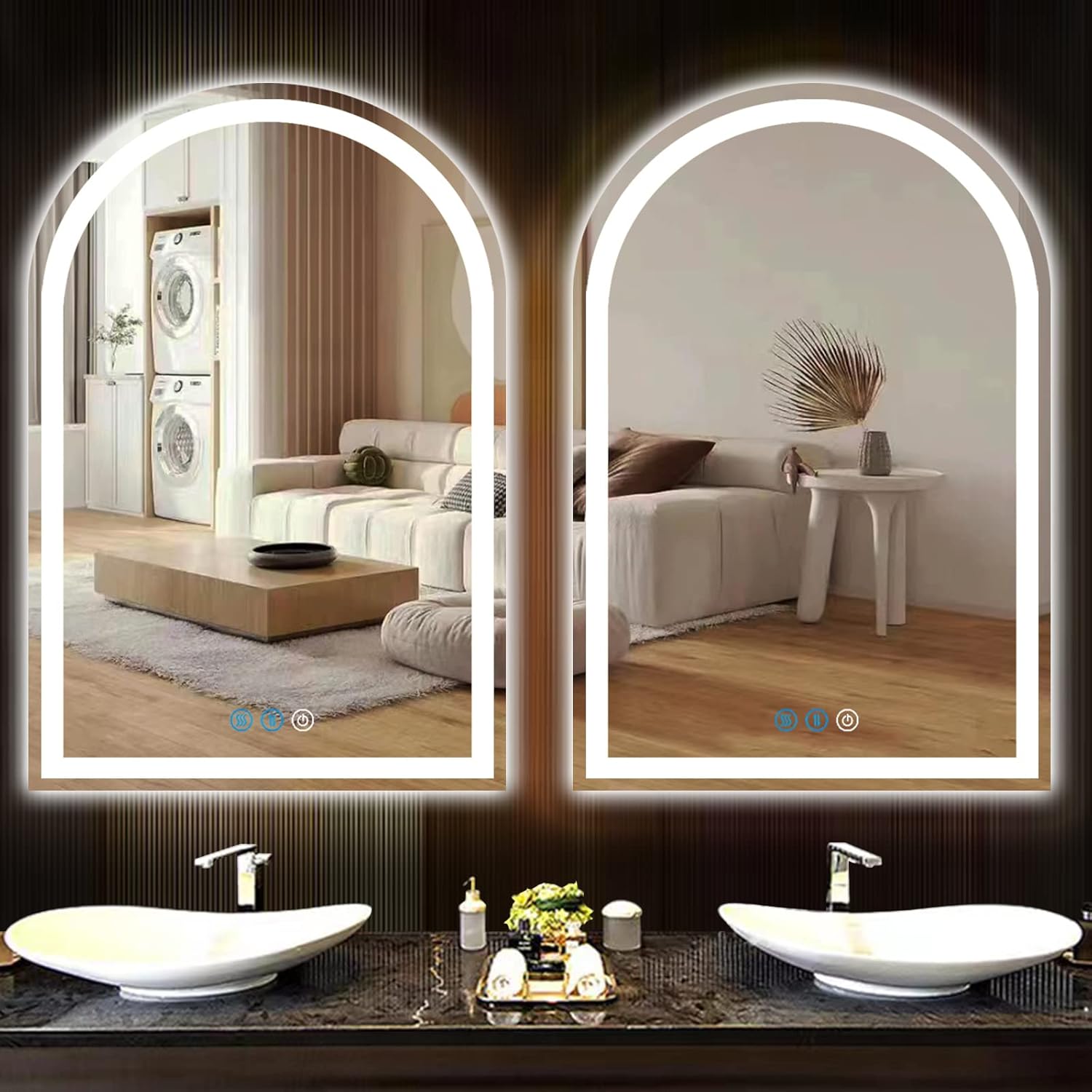 THEKLA 24 x 32 Inch LED Arched Mirror with Lights Memory 3 Color Adjustable Brightness Frontlight Arch Lighted Vanity Mirror for Bathroom Wall TableTop AntiFog 32" Bathroom Smart Arch Light up Mirrors