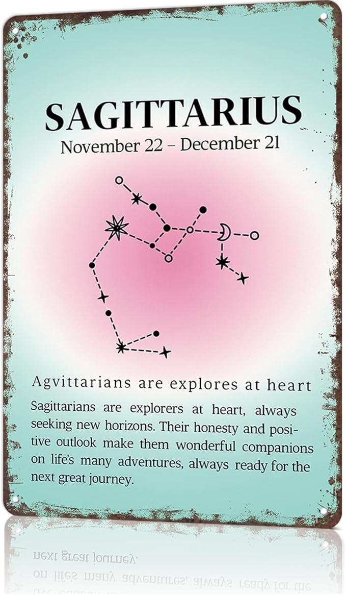 FANPOK Funny Vintage Metal Sign Sagittarius Constellation Poster Wall Art for Home Living Room Office Bar Decor 8X12inch