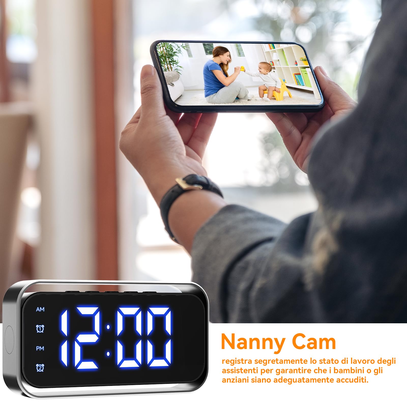 Mini Telecamera WiFi Interna 4K UHD Videocamera Sorveglianza con Visione Notturna, Mini Telecamera Spia Nascosta, Notifiche Movimento Istantanee, Doppia Memoria SD/Cloud, Controllo Remoto Con