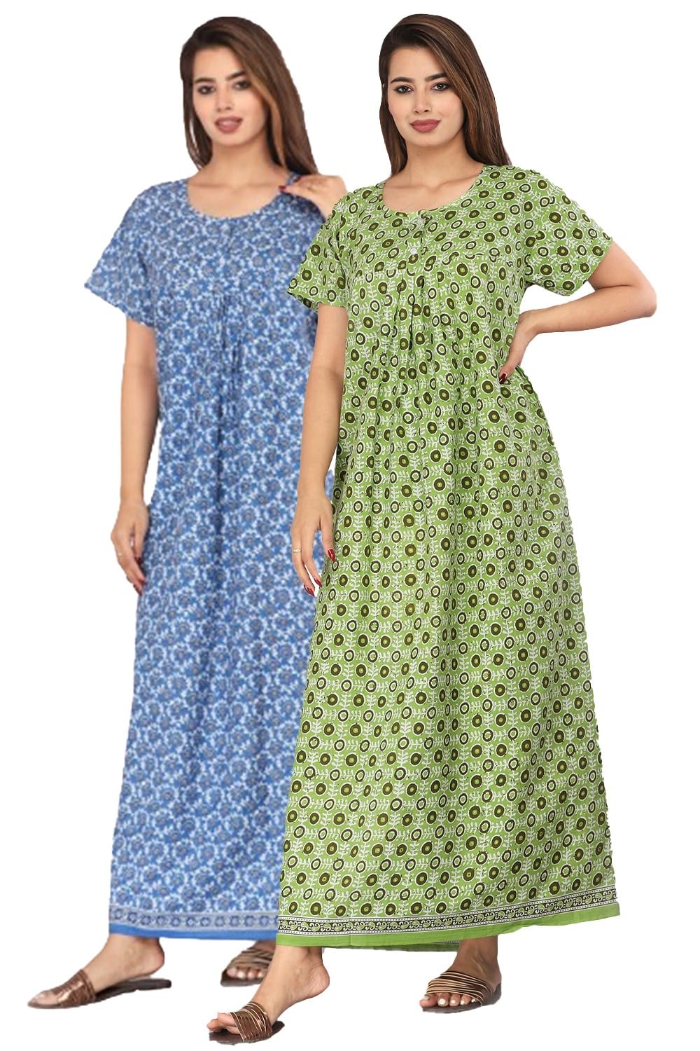 monique Brand Cotton Nighty for Women — Premium Printed Stylish Long Cotton Nighty Gown | Comfortable Sleepwear, Nightwear, Maxi (Pack of 2)-picture-12