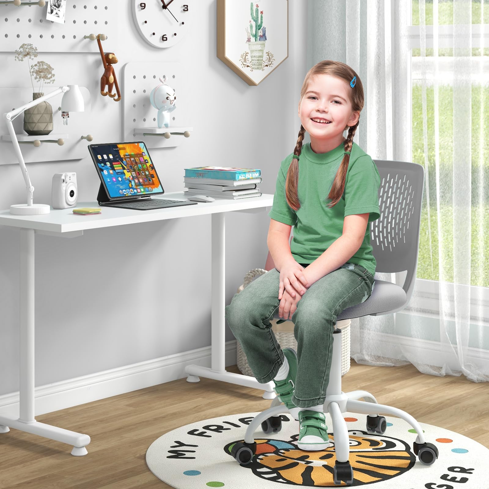 Giantex Kids Desk Chair, Adjustable Children Study Chair, Swivel Armless Mesh Task Office Chair, Computer Desk Chair with Adjustable Height & Lumbar Support (Grey)