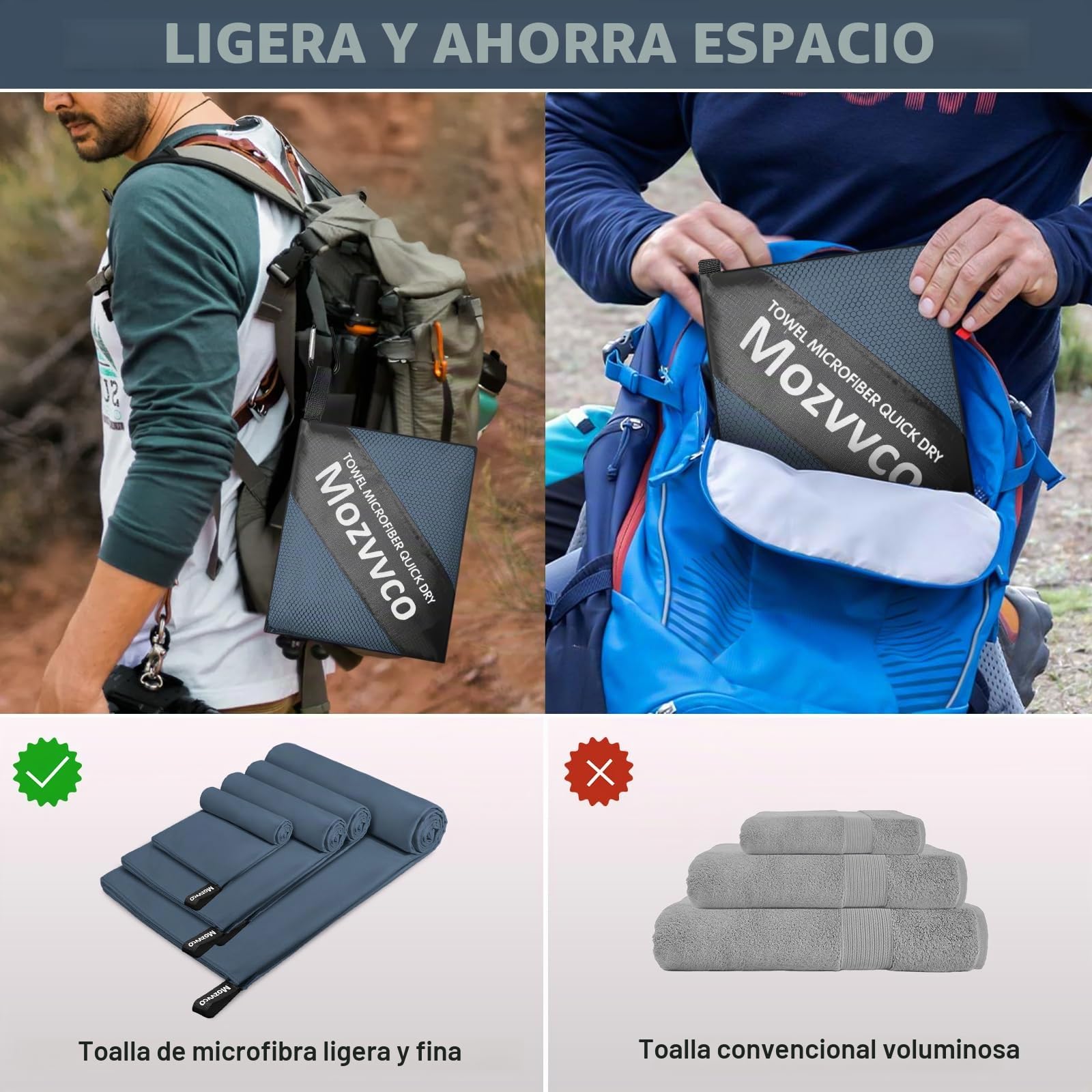Juego de 4 Toalla Microfibra,200x100cm+2 Piezas 80x40cm+40x30cm Toalla de Gimnasio-Absorbente y Secado Rápido-Toallas Playa Grande Toallas Baño para Viaje Fitness-Azul Marino