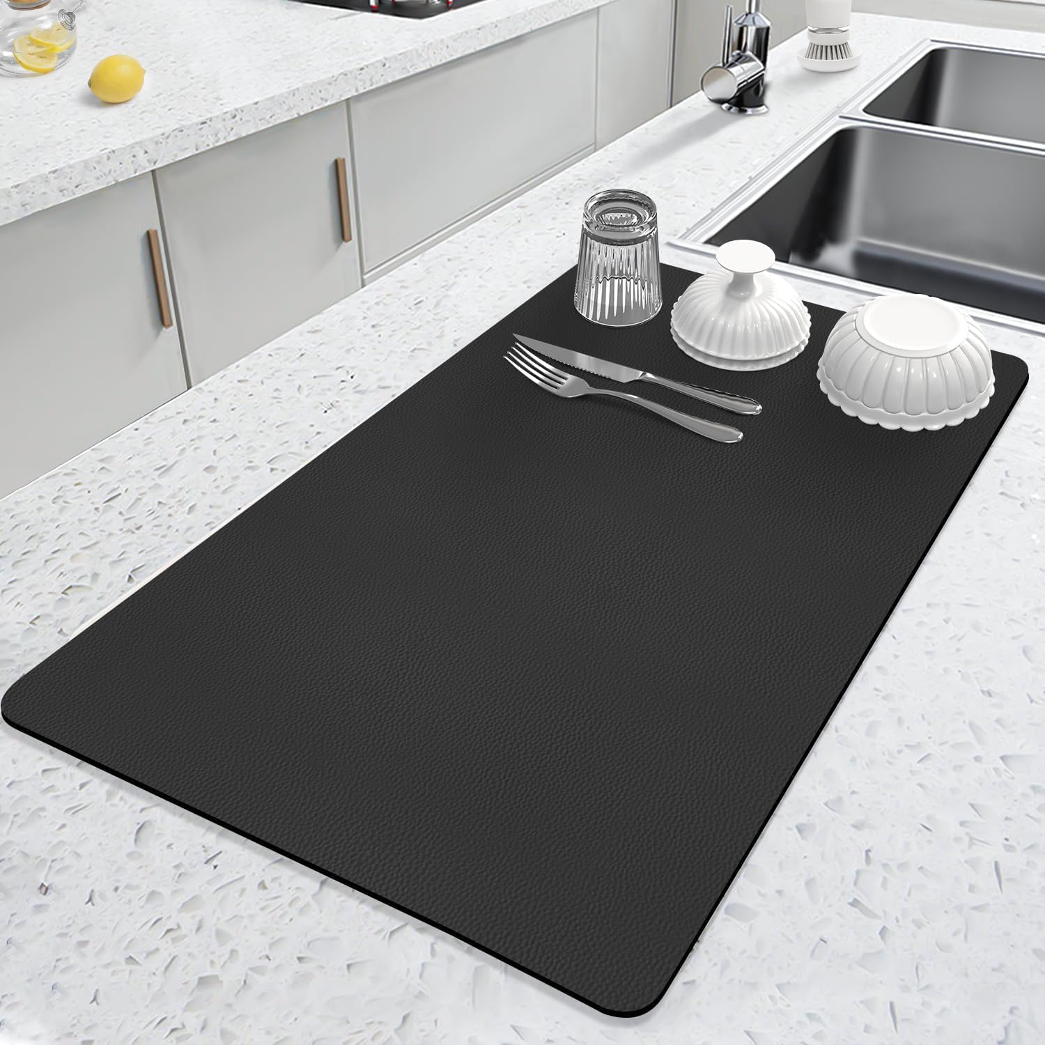Dish Drying Mat for Kitchen – Water Absorbent Large Drying Mat for Utensils, Plates, Glasses, and More, Quick-Dry Countertop Solution (40X30cm)-image-3
