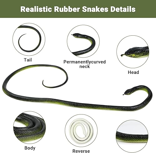 Miniatura 2 de FOUUAAOOU Serpiente de goma realista, paquete de 2 serpientes de goma falsas que mantienen alejados a los pájaros, juguete de serpiente realista