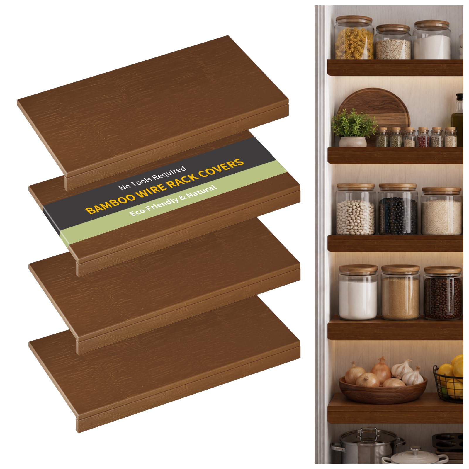 Coperture per mensole in filo di bambù, per dispensa, armadio, cucina (4 pezzi, 81,3 x 40,6 cm, noce)