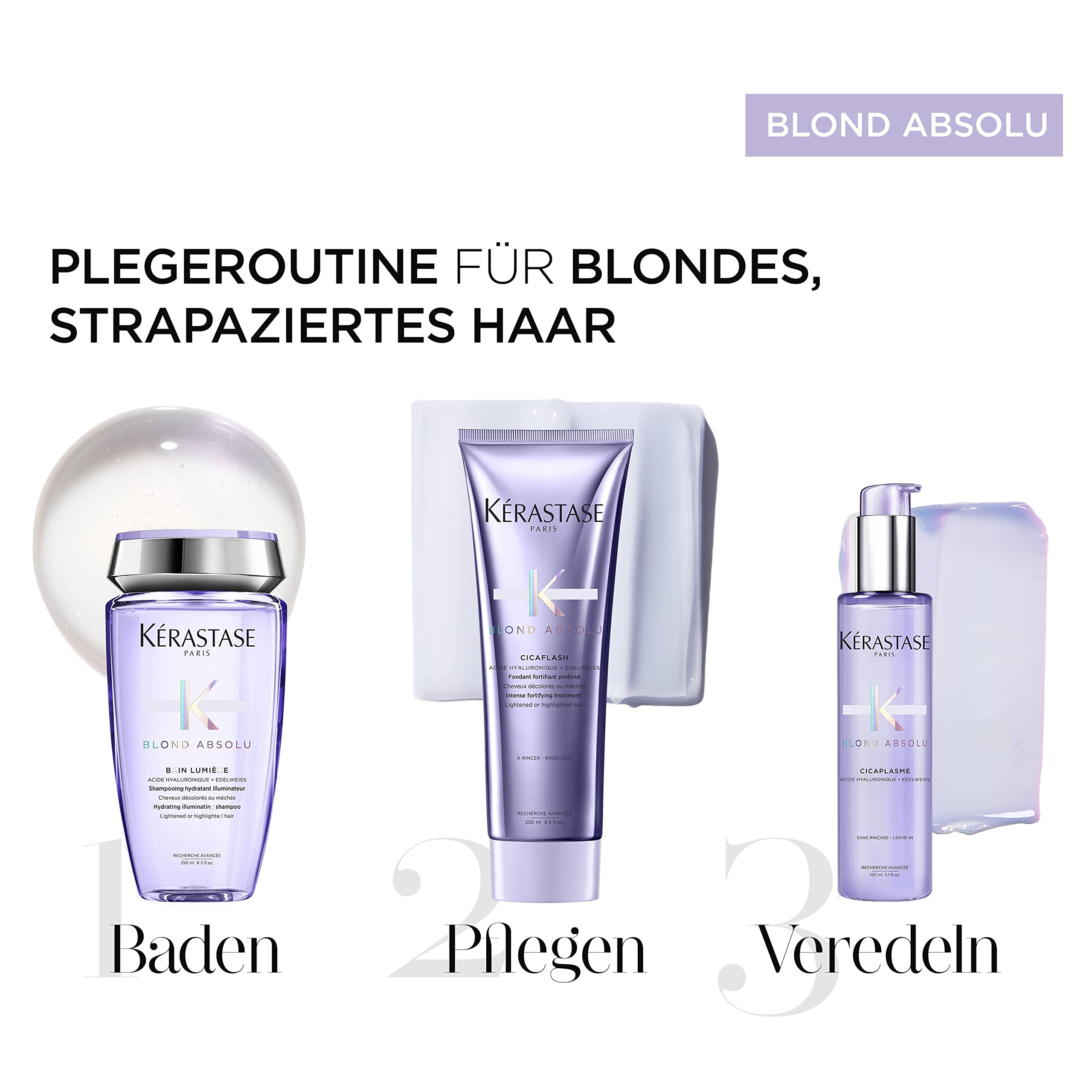 Kérastase, Blond Absolu, Pflegeroutine mit Shampoo, Haarspülung und Serum für blondiertes, gesträhntes oder natürlich blondes Haar, Mit Hyaluronsäure