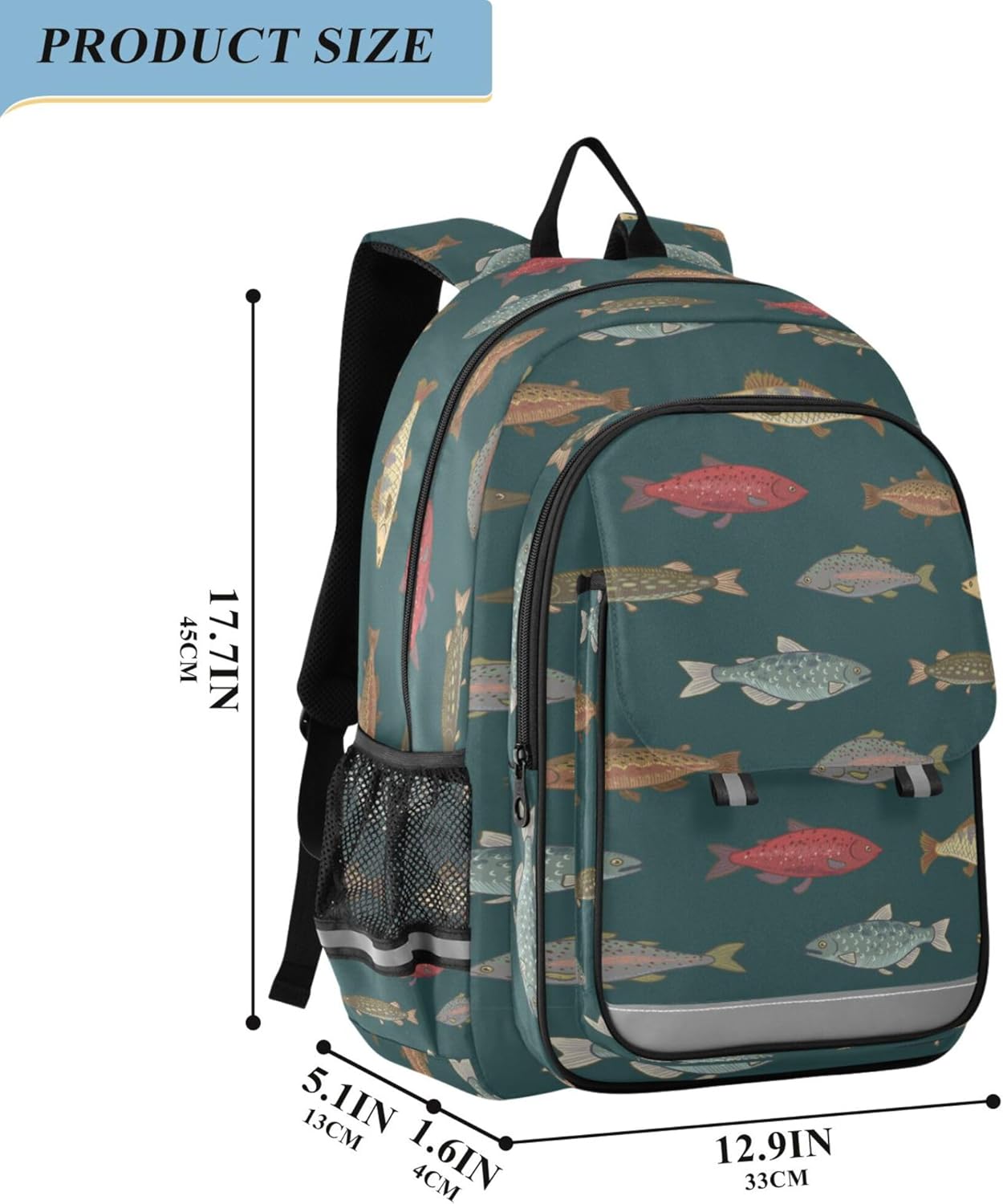 Fisyme River Fish Vintage School Backpack Laptop Backpack Bags Bookbags Travel Casual Computer Notebooks Daypack