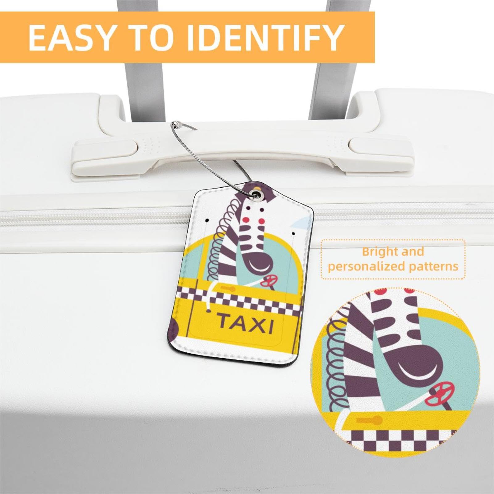 Set Di 2 Etichette Per Bagagli In Pelle PU Con Giraffa – Cartoon, Con Anello In Acciaio E Copertura Privacy - 3