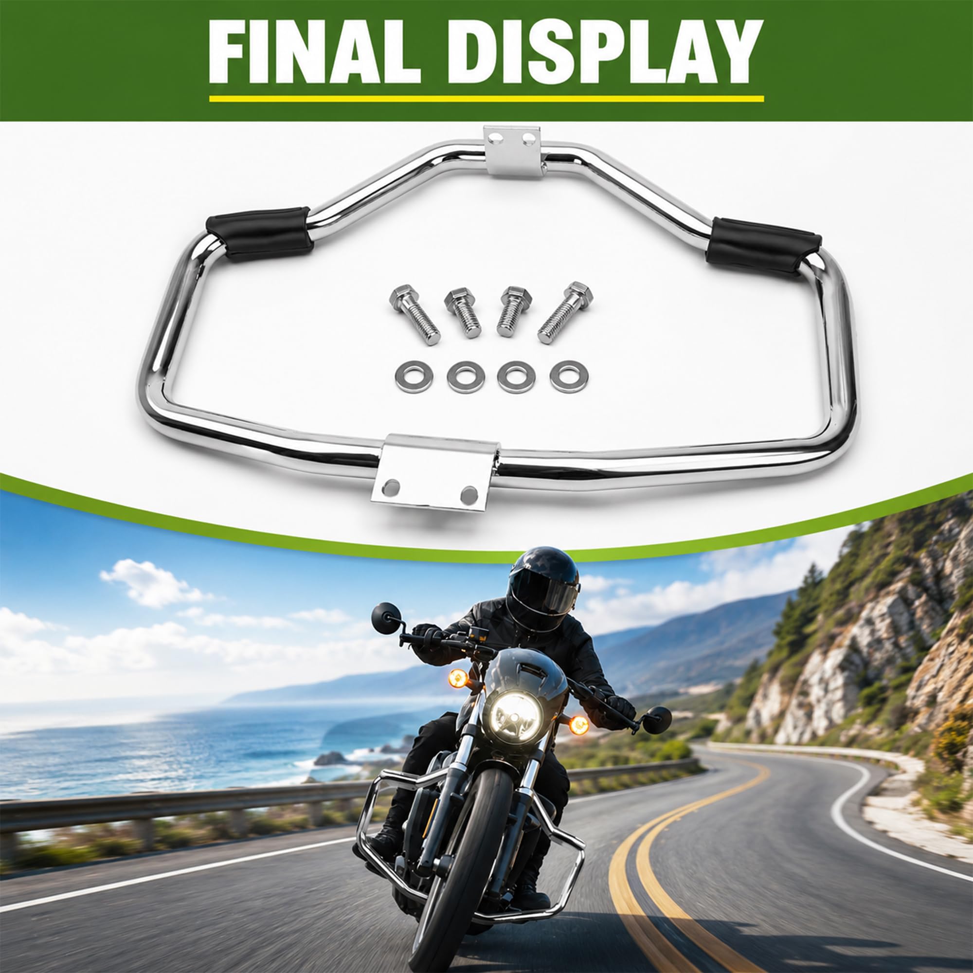 Paramotore per Sportster 1200 Custom XL1200C 2004-2023; Iron 883 XL883N 2009-2023; Roadster XL1200R '04-08; Forty Eight XL1200X '10-15 (cromato)