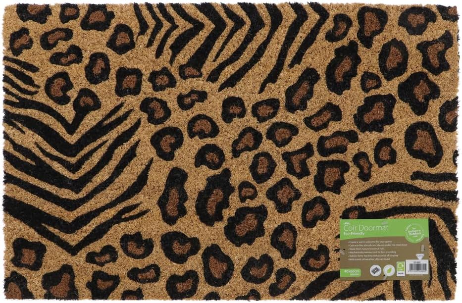 JVL Latex Backed Coir Door Mat, Animal Print, Natural, 40 x 60 cm Approx, (02-863)