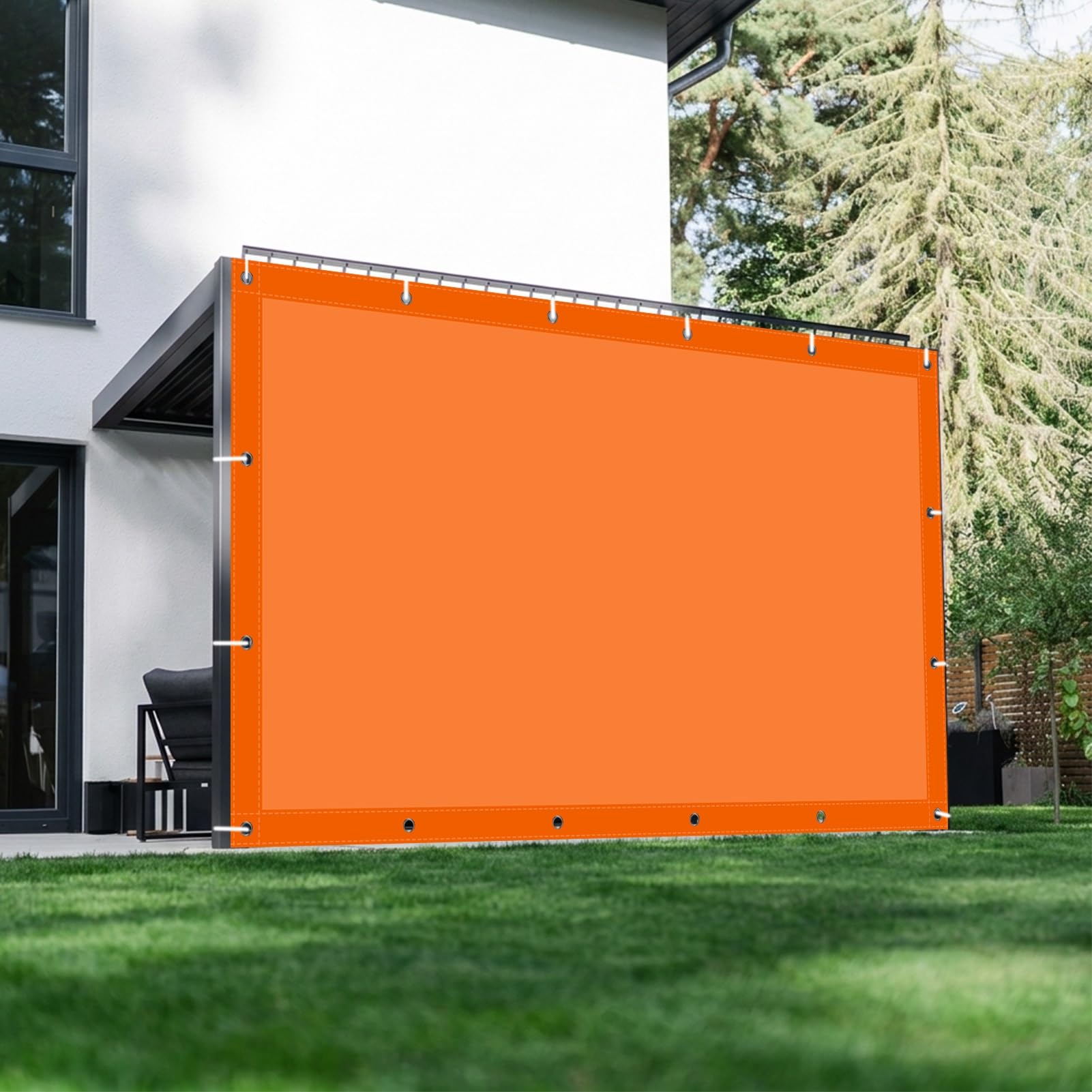 Żagiel zacieniający prostokątny 180 x 380 cm z oczkami i sznurkami, tkanina cieniująca HDPE, ochrona przed promieniowaniem UV, na patio, taras, pomarańczowy