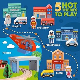 Tiny Land 110PCS Wooden Train Set - Toy Train with Tracks for Kids Ages 3-7, Compatible with Major Brands, Ideal Railway Playset for Boys and Girls, Great Birthday