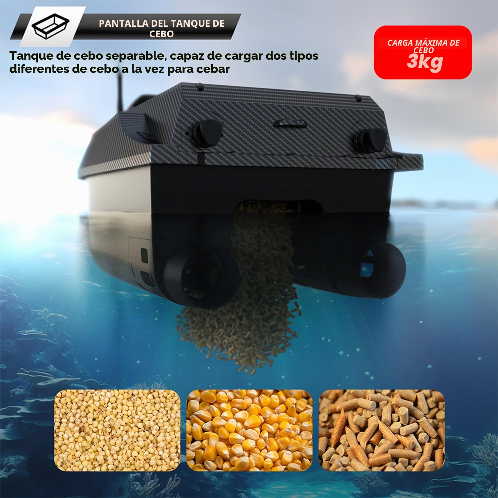 GPS Smart RC - Barco de cebo de pesca, 3 kg, crucero automático, doble motor, gran capacidad, 800 m, control remoto, distancia LED, luz nocturna, barco, 20000 mAh (edición buscador de peces)