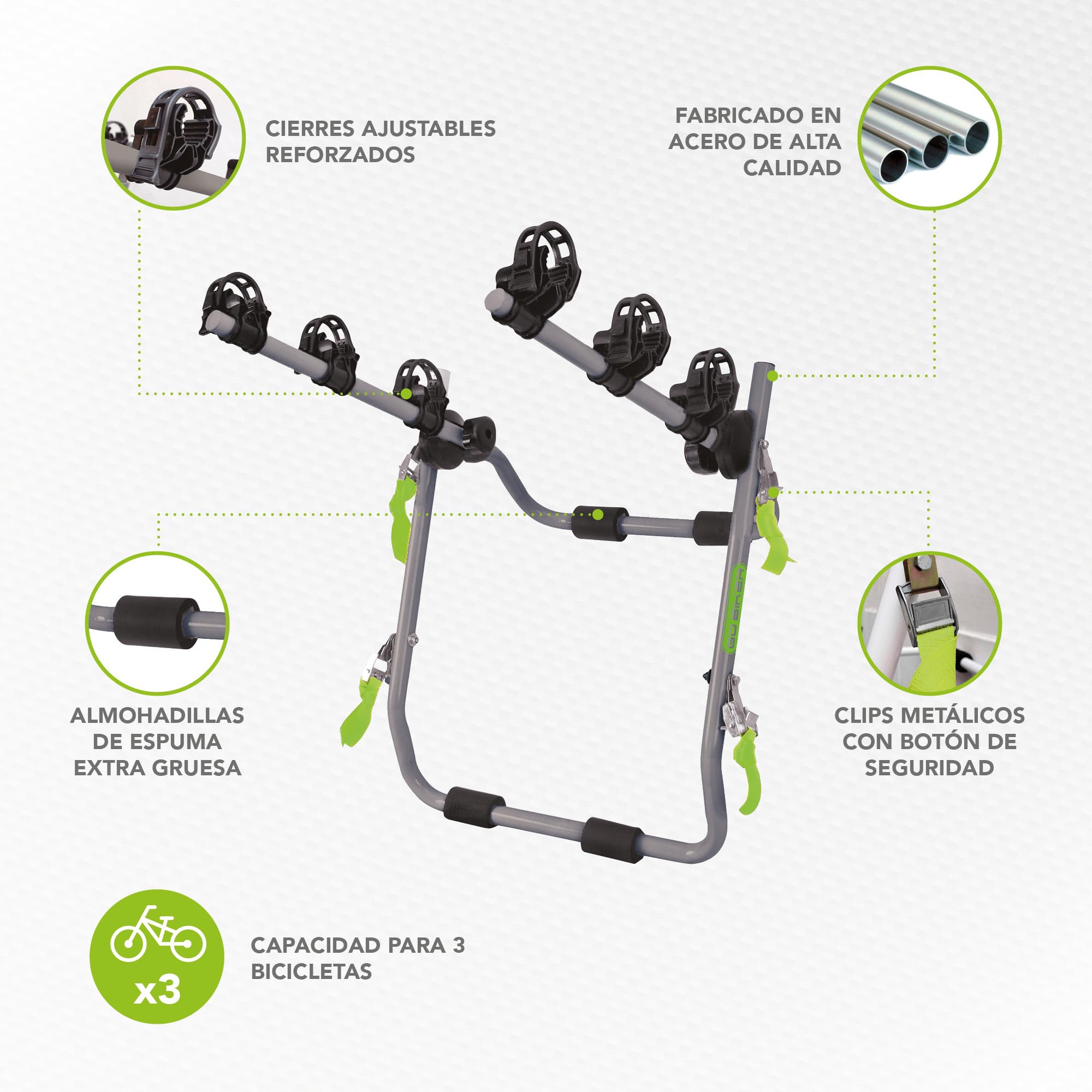 Portabicicletas Portón Trasero Easy V3 MAX para 3 Bicicletas -15kg/Carril - Chasis de Acero - Brazos Ajustables a Todo Tipo de Bicicletas - Plegable