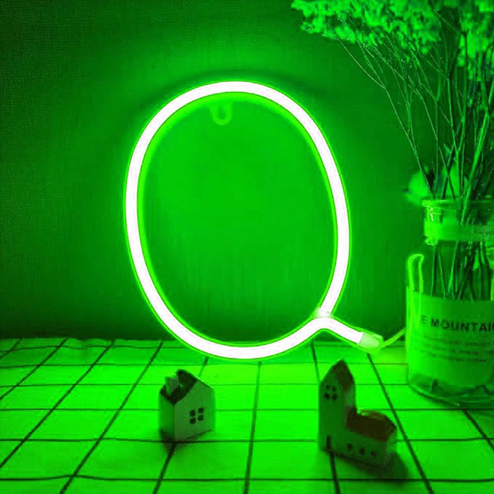Neon Sign for Room Aesthetic with USB/Battery Power - Glowing Green Alphabet Wall Light for Bedroom Bar Wedding Decor(Letters Q) — image 1