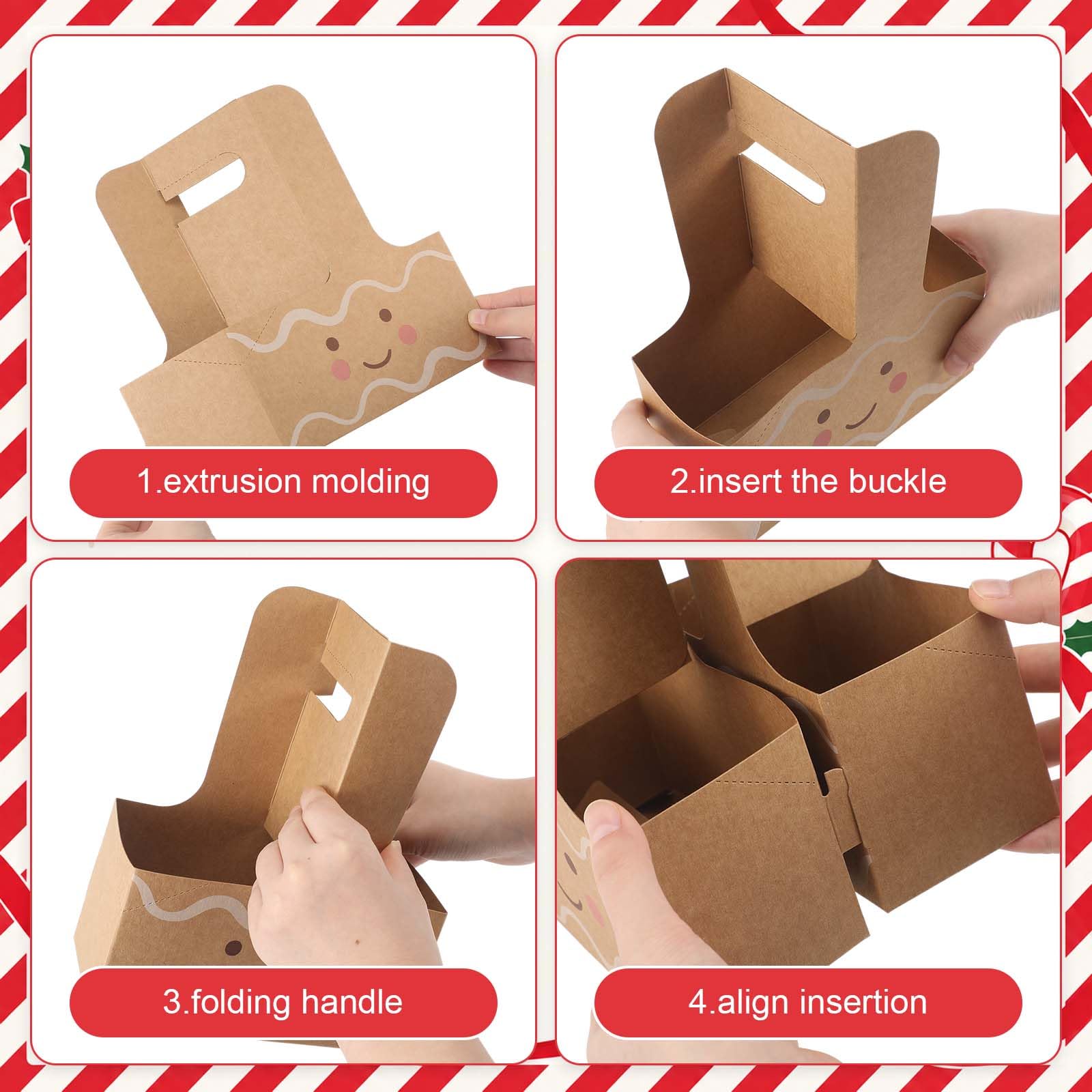 Faccito Set di 24 contenitori per 2 tazze in carta kraft a righe rosse con