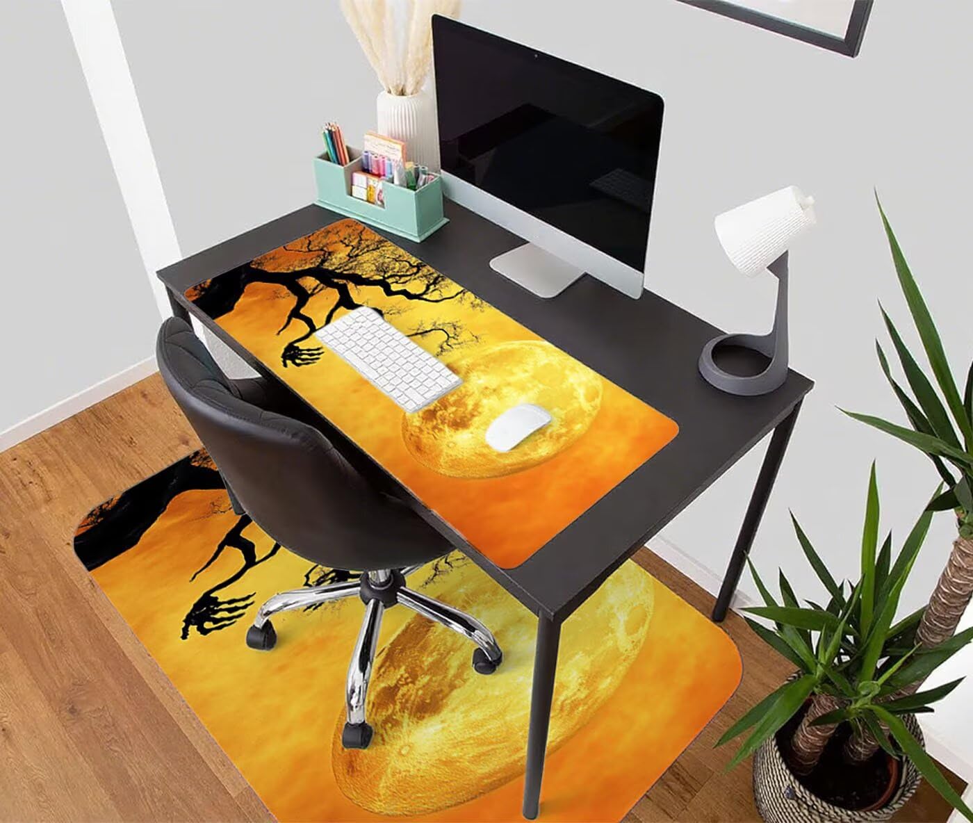 Podkładka pod mysz XXL 1200 x 600 mm duża podkładka pod mysz dla graczy księżyc pod ręką biurko szyte krawędzie wodoodporna antypoślizgowa do komputera, laptopa poprawia precyzję i szybkość, drzewo S