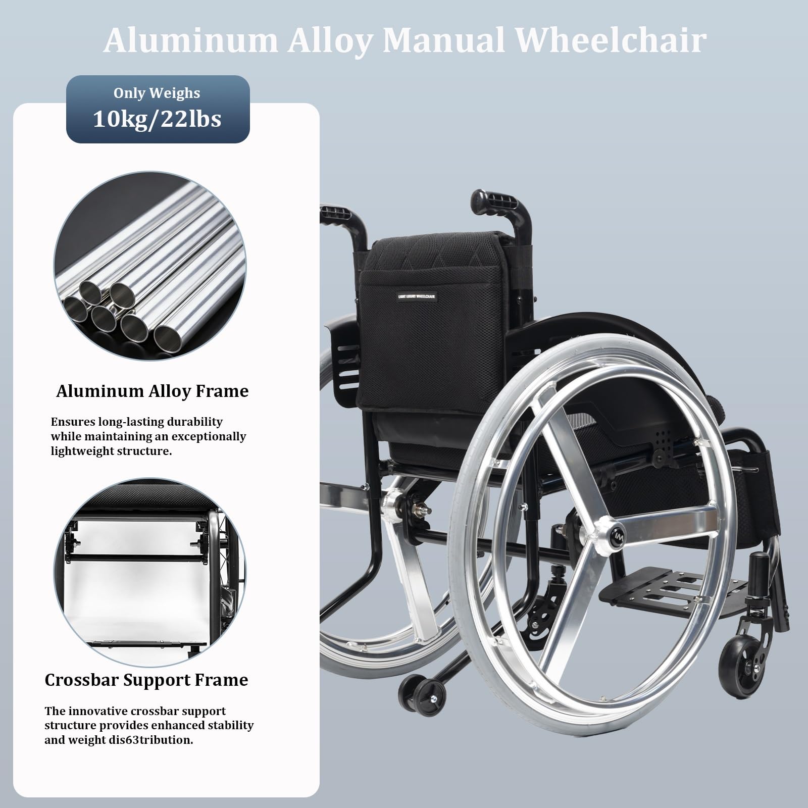 Aluminiowy wózek inwalidzki podróżny, ultralekki, samobieżny, hamulec towarzyszący, dla dorosłych na zewnątrz, tranzytowy (A,42 cm/16,5 cala)