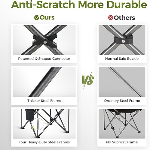 Miniatura 8 de ALPHA CAMP Silla plegable de camping de gran tamaño, silla de césped resistente con bolsa de refrigeración (negro)