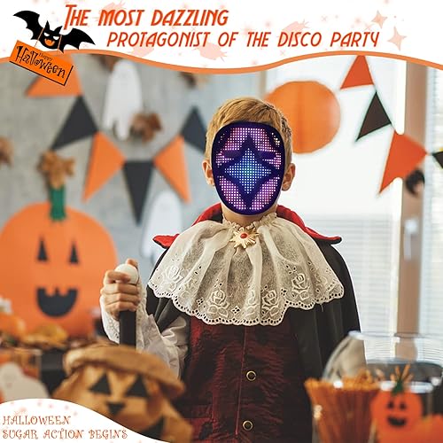 Miniatura 25 de Máscara LED con detección de gestos, máscara de luz para niños, hombres y mujeres, máscara LED de Halloween para disfraz y fiesta de cosplay