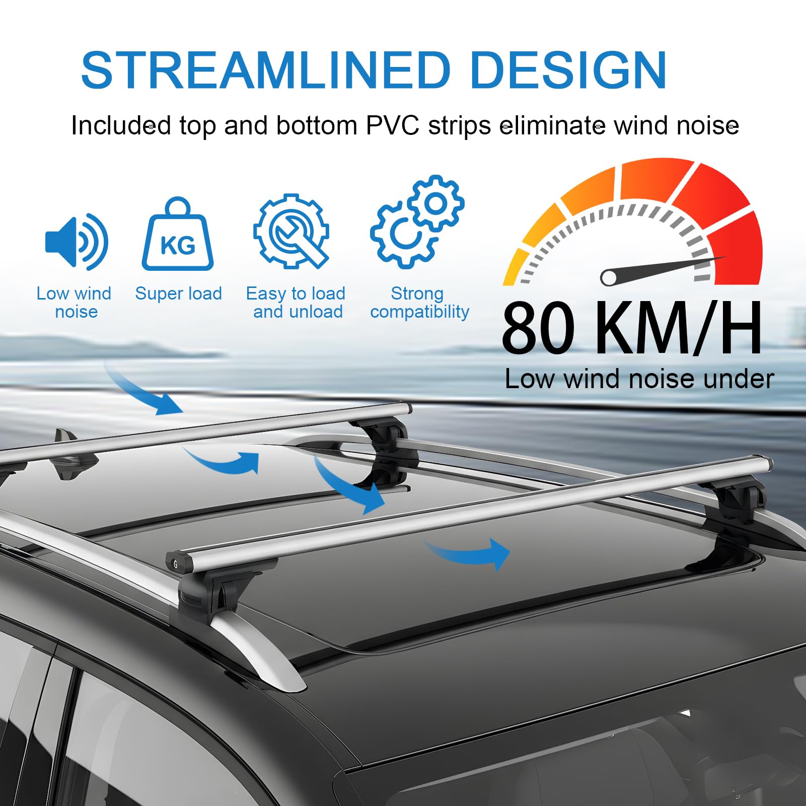 47,2" Barras Transversales Ajustables, Capacidad Carga 100kg, Baca Coche Universal Aluminio con Dispositivos Antirrobo, Portaequipajes para SUV con Rieles Laterales Elevados