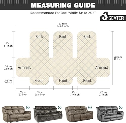 Miniatura 2 de TAOCOCO Fundas para sofá reclinable 100% impermeables, con correas para las piernas, funda de sofá reclinable lavable en 1 pieza con bolsillo,