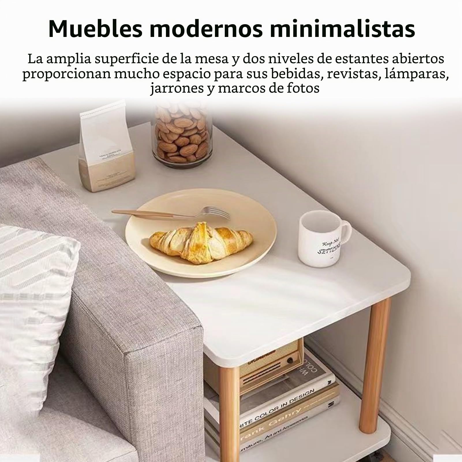 HshDUti Mesa Auxiliar con Ruedas, Mesita de Noche Estrecha de 2 Niveles, Mesa Auxiliar de Madera, Pequeñas Pestañas de Noche, Mesa de Café y Té, Mesa de Sofá para Sala de Estar y Dormitorio