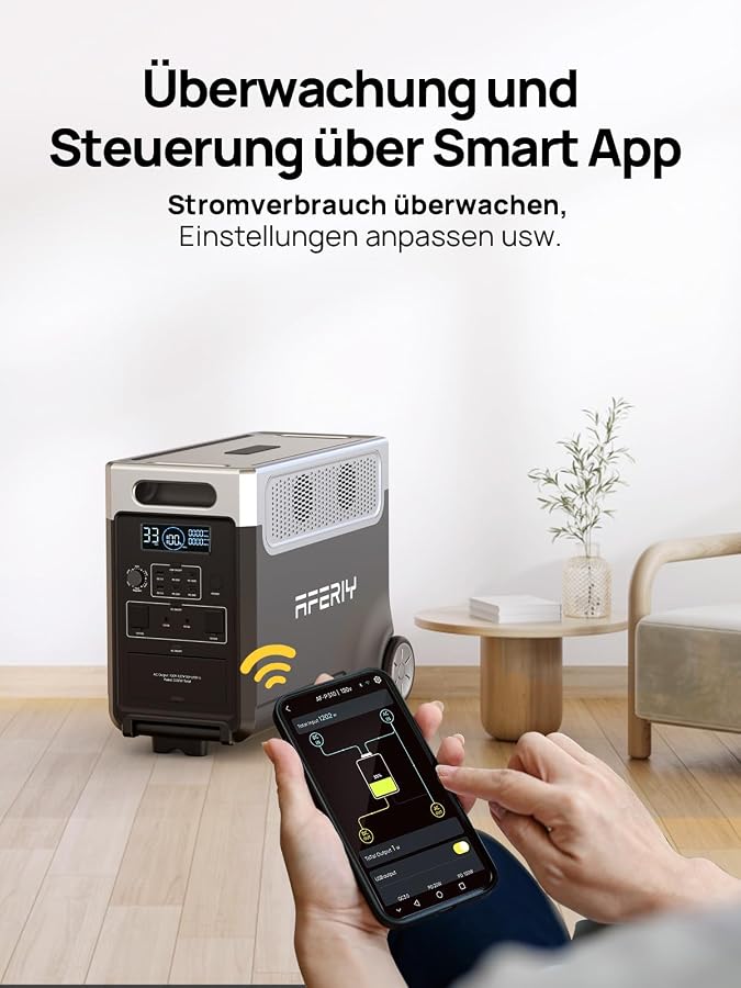 AFERIY 3600W3840Wh Tragbare Powerstation, Erweiterbar~11520Wh, mit Rädern | Solargenerator 1,5Std Schnellladung, <10ms USV, 13 Ausgänge, mit APP, BMS, Reine SW 230V,für Notfall Garten Wohnmobil Camping, Bild 4