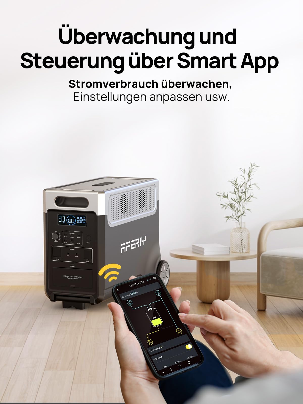 AFERIY 3600W Tragbare Powerstation 3840Wh, Erweiterbar Auf 10520Wh LiFePO4 Solargenerator, 13 Ausgänge, mit APP, <10ms USV, Reine Sinuswelle 230V, für Off-Grid/Stromausfälle/Garten/Camping/Wohnmobil