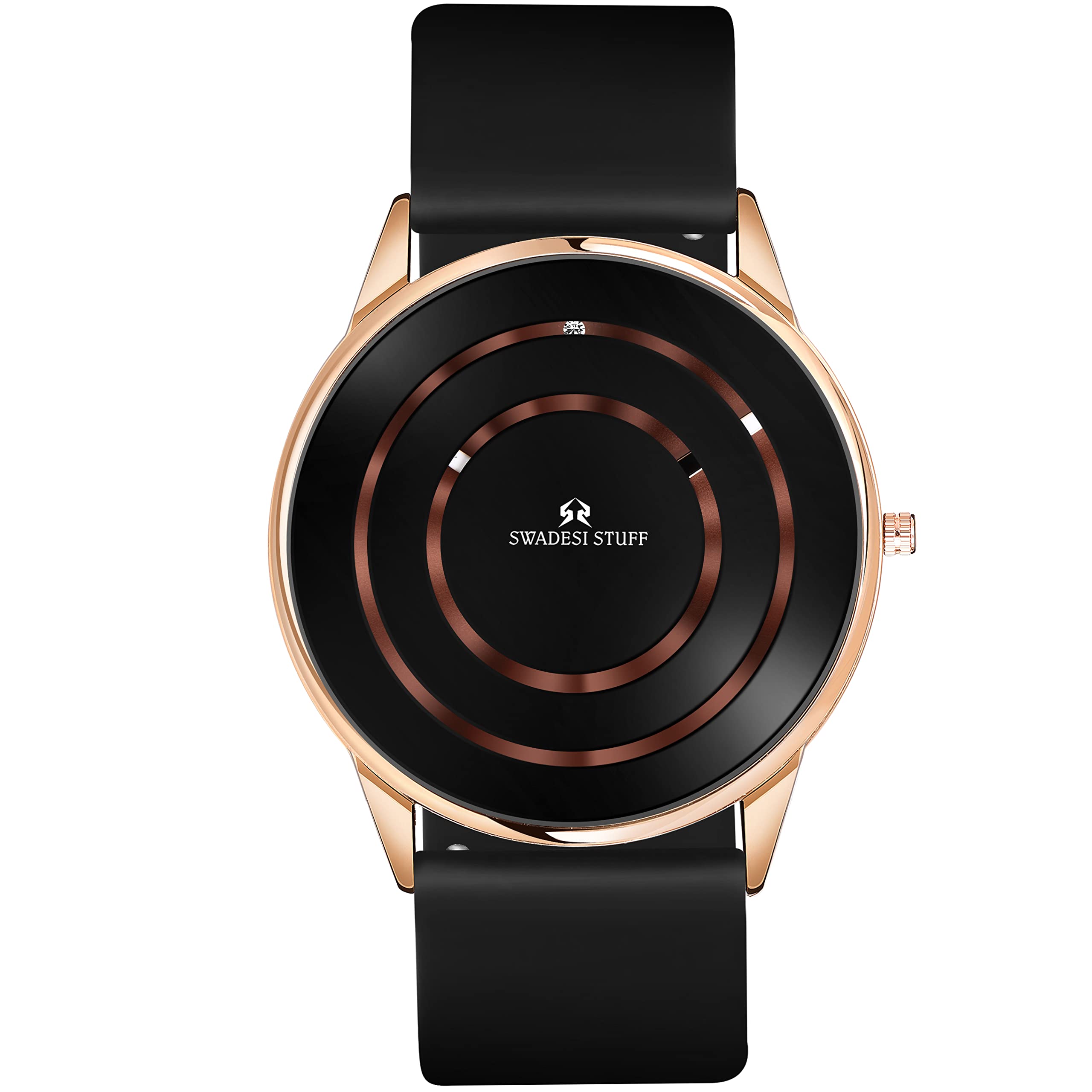 Trajectory Black Dial Premium & Luxurious Silicone Strap Analog Watch for Men, Black - Rose Gold