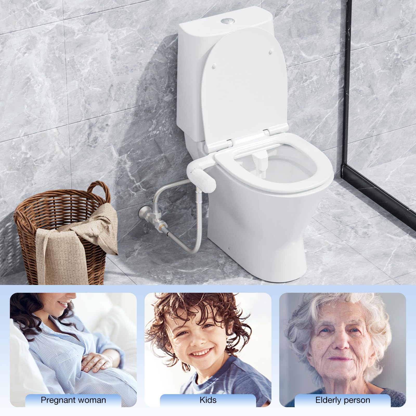 Bidet Toilette WC, Pulvérisateur Bidet non électrique bidet portable Bidet de gauche ultra-mince pour toilette Avec Pression d'eau Réglable Double Buses Rétractables Autonettoyantes Bidet Kit
