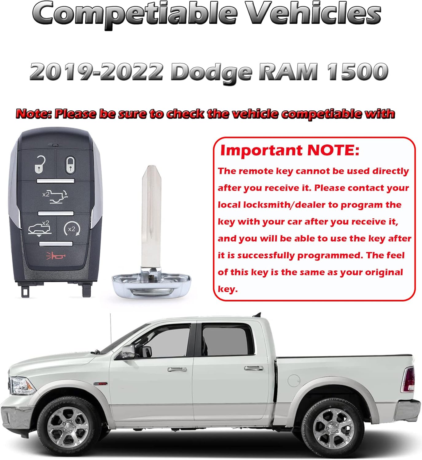 Smart Key for Dodge RAM 1500 2019-2024, Alliskeys Proximity Key Fob Replacement for Dodge RAM 1500 Pickup 2019-2024 OHT-4882056 6-Button(U/L/RS/AS/TG/P)