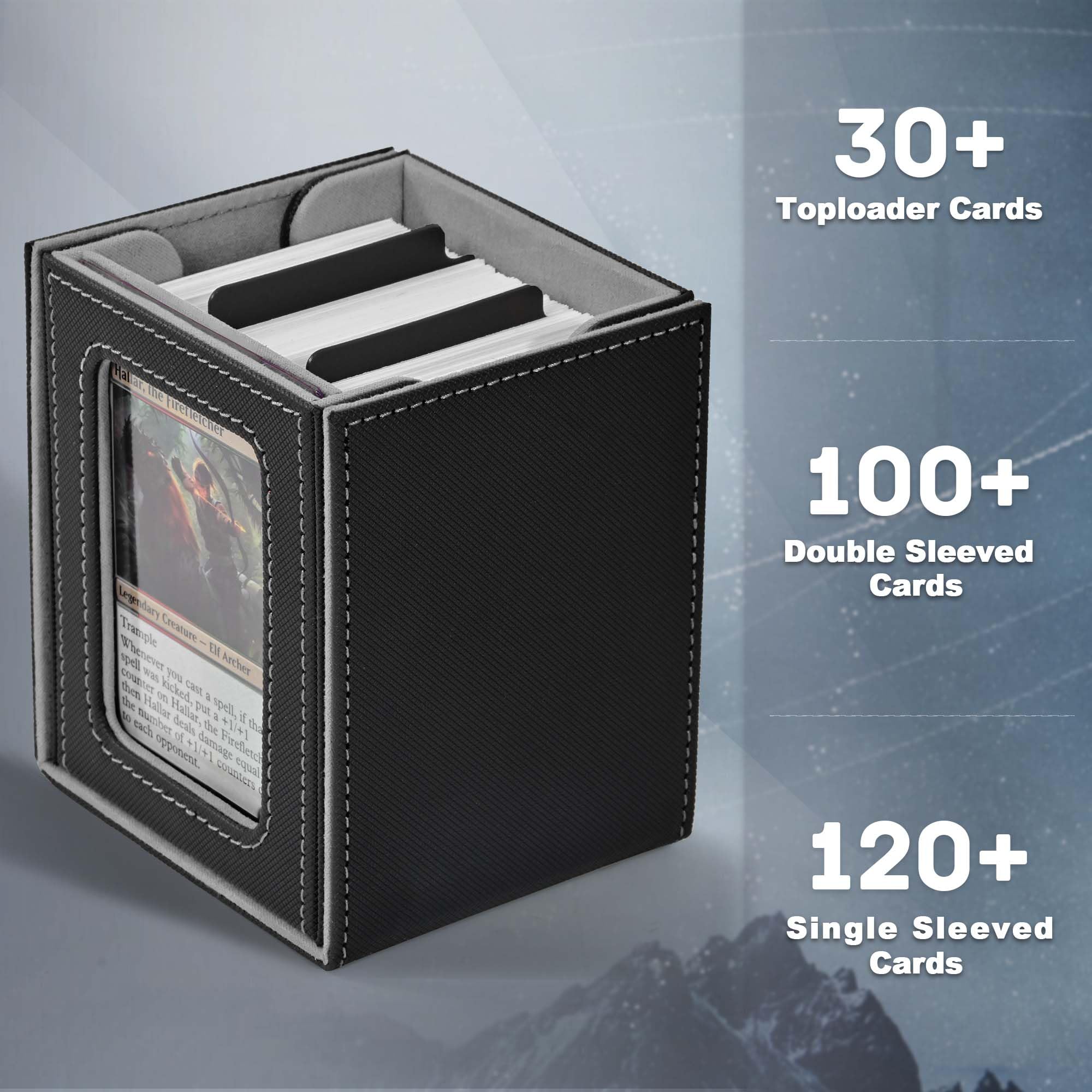 ZLCA MTG Deck Box z okienkiem dowódcy, pudełko do przechowywania kart kolekcjonerskich, pomieści 100 kart z podwójnymi rękawami, odpowiednie do TCG/CCG/PTCG/EDH/Magic/kart sportowych (czarne)