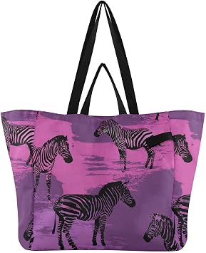 Purple and Pink Zebras Large Canvas Tote Foldable Kitchen Grocery Bags Casual Shopping Bag for Men Hospital, Shopping, Beach, Travel Bolsa aldo para Mujer