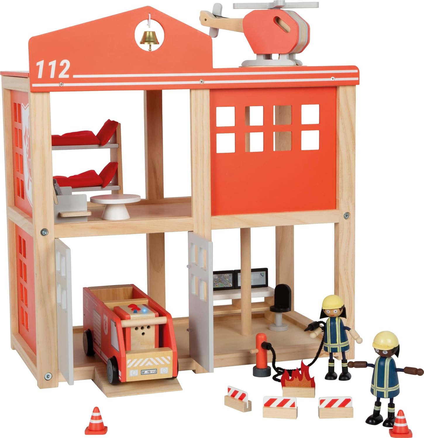 small foot Large Fire Station with Accessories, Detailed Wooden Play Set with Light and Sound, with Extensive Equipment, for Children from 3 Years, 12703