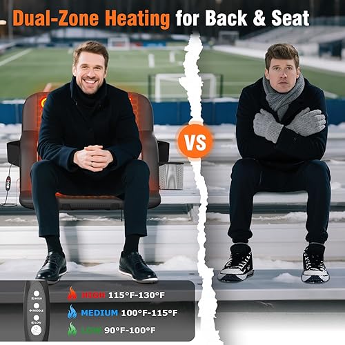 Miniatura 3 de Suteck Dual-Side Heated Stadium Seats with Back Support, Wide Portable Stadium Chair, Foldable Bleacher Chair WUSB 3-Level Heating, 5 Storage