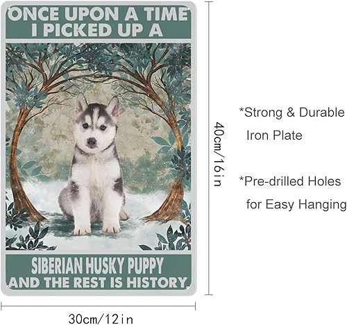 Miniatura 2 de Arte de pared de metal de husky vintage, Once Upon A Time Picked Up A Puppy And The Rest Is History Letrero artístico de placa de metal para el