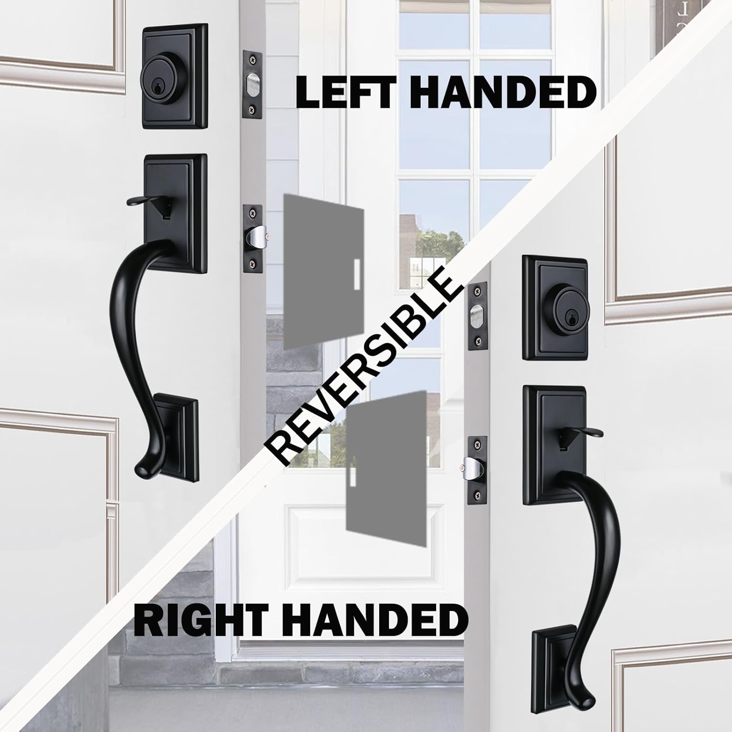 Double & Single Front Door Handle Set with Knob, Different Keys