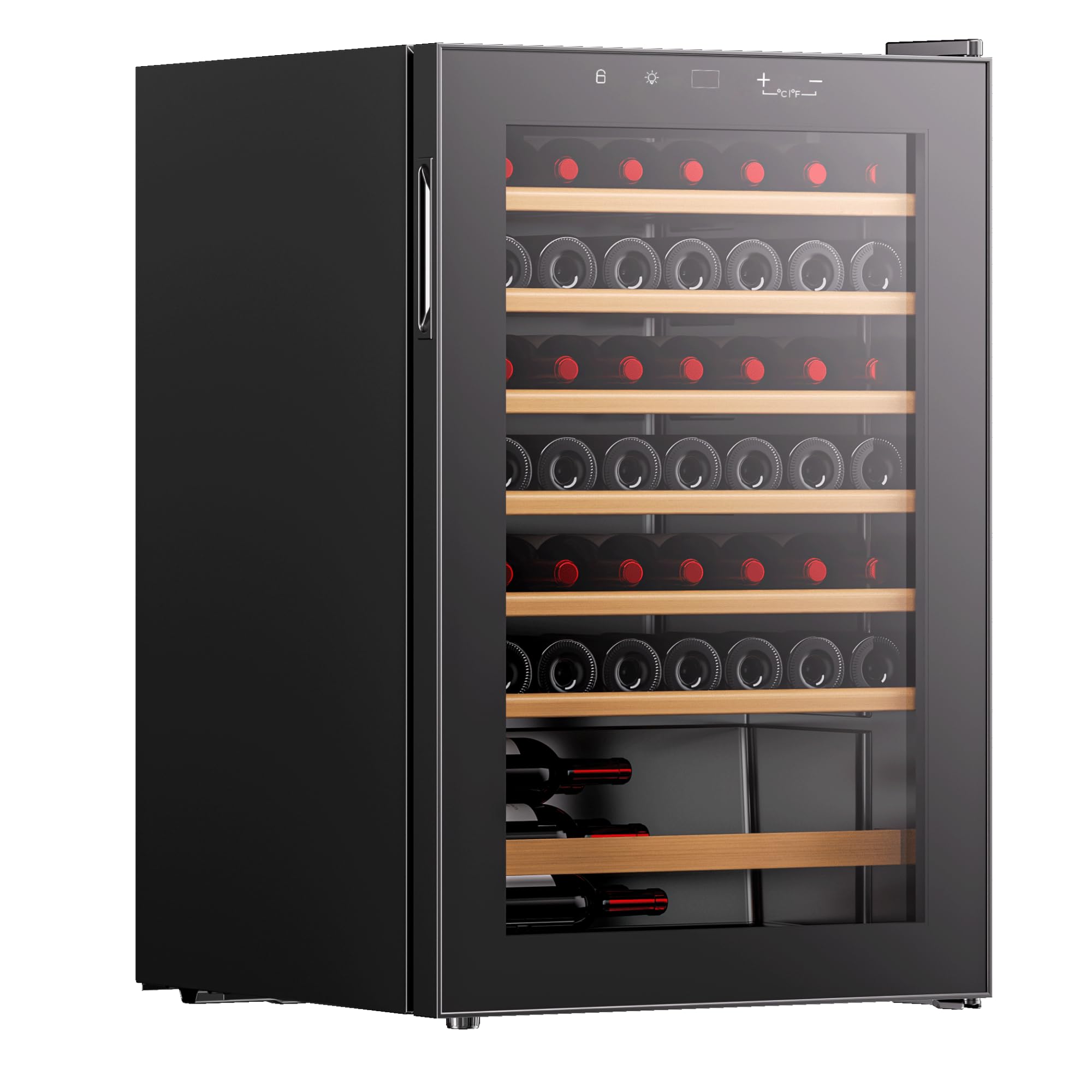 HYE Wine Cooler - Wine Fridge With 28 Bottle/88L Storage, 43CM Width, Wooden Shelves, LED Top Lighting, Temperature Range Adjustment, 40 dB Operation, Perfect For Collectors - RF01WC28B31 — view 11