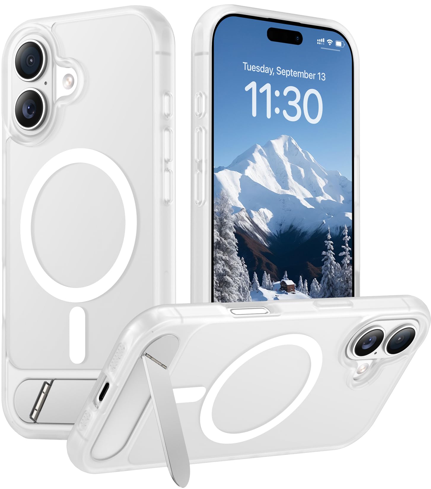 Temdan Designed for iPhone 17 Case, [Built-in Invisible Kickstand][Compatible with MagSafe][Military Grade Shockproof] Slim Translucent Matte Phone Case 6.3 inch (Clear Matte)