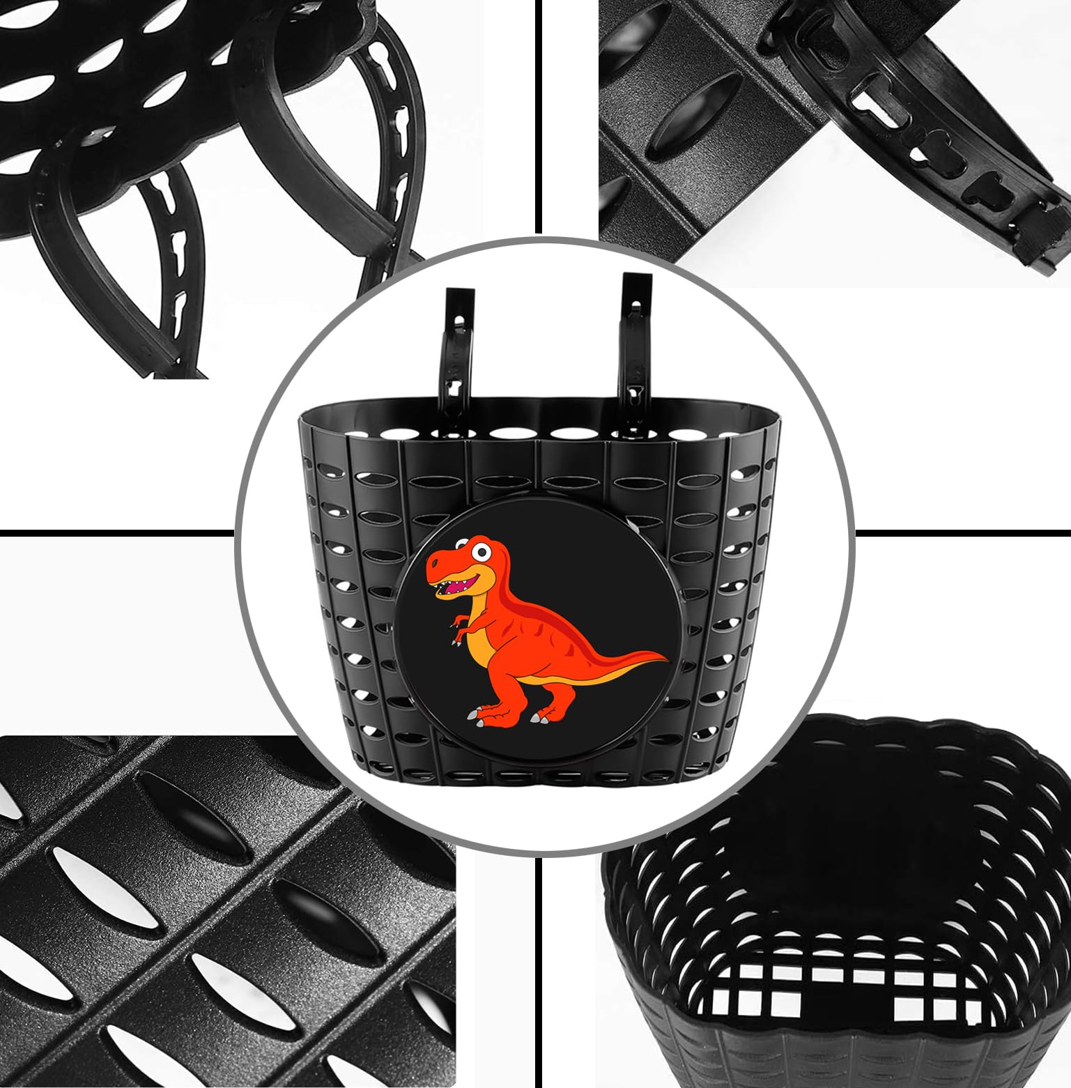 YeloYolker Boys Bike Basket with Bell, Cute Dinosaur Bicycle Basket for kids Toddlers - Image 2