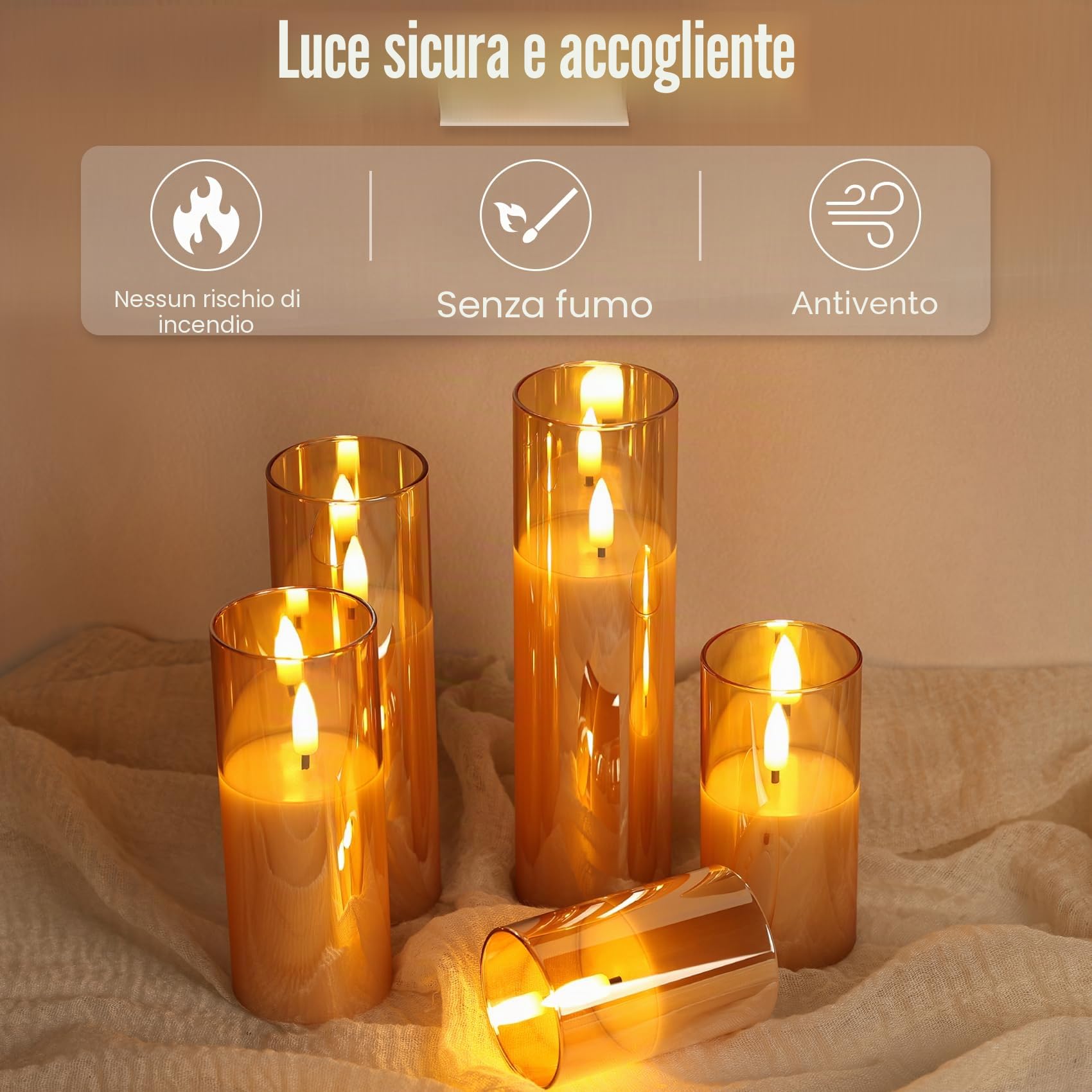 Eywamage Candele LED in vetro oro sottile con telecomando, candele votive a batteria senza fiamma tremolante a forma di cero Φ 2" H 3" 4" 5" 6" 7"