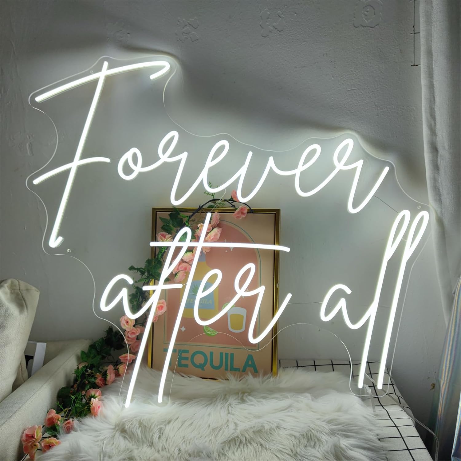 Forever After All Neon Sing,Led Signs,Weeding Neon Lights for Bar Pub Christmas, Restaurant,Girl Bedroom Wall Decor Neon Signs Engagement Birthday Party Size:55 * 47.8cm