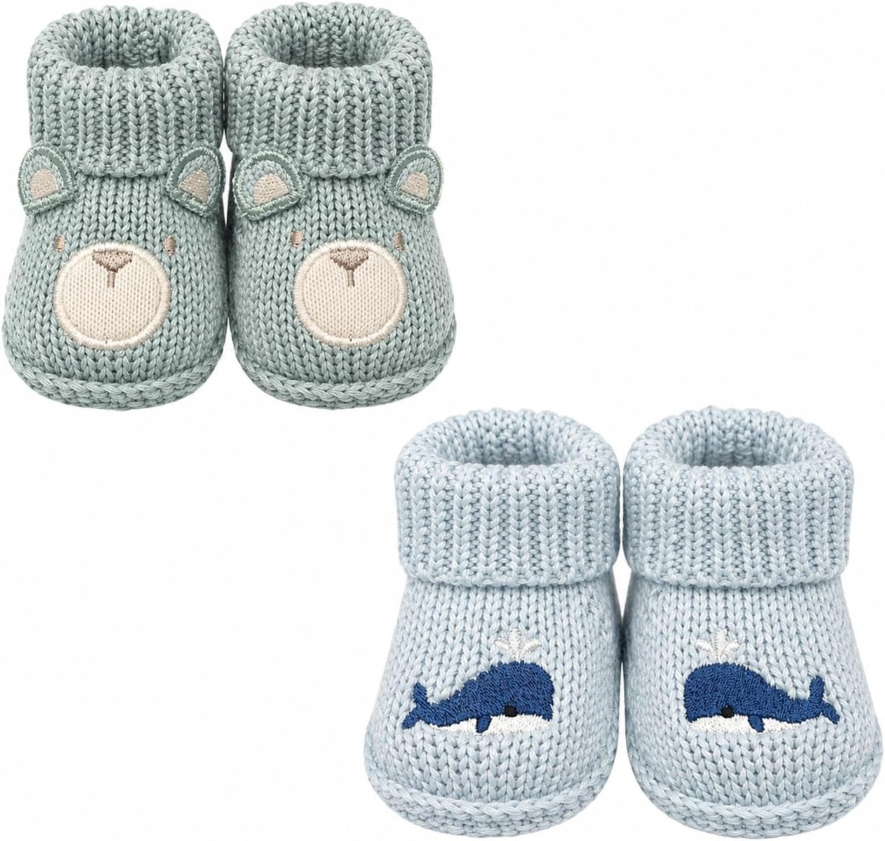 2 pairs Cute Knit Animal Baby Booties - Soft Warm Infant Sock Shoes, Newborn Knit Booties Soft Baby Sock Boots for Infant Boys Girls First Walkers, animals Design, 0-12 Months Medium