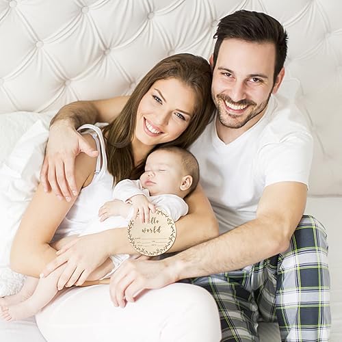 Miniatura 9 de Letrero de madera para el anuncio del bebé letrero de bienvenida para recién nacidos de 6 pulgadas con texto en inglés Hello World