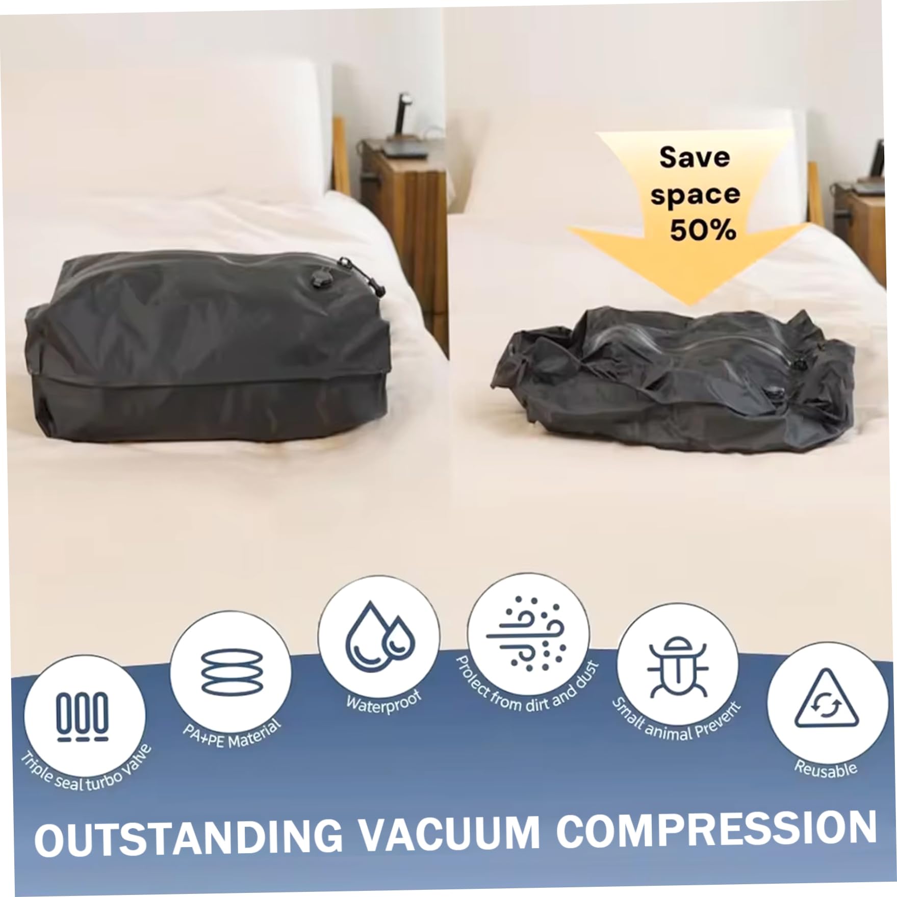 Sacs sous vide pour voyage, 2 paquets, sacs de Compression de 17l avec pompe à main, emballage étanche pour vêtements et bagages
