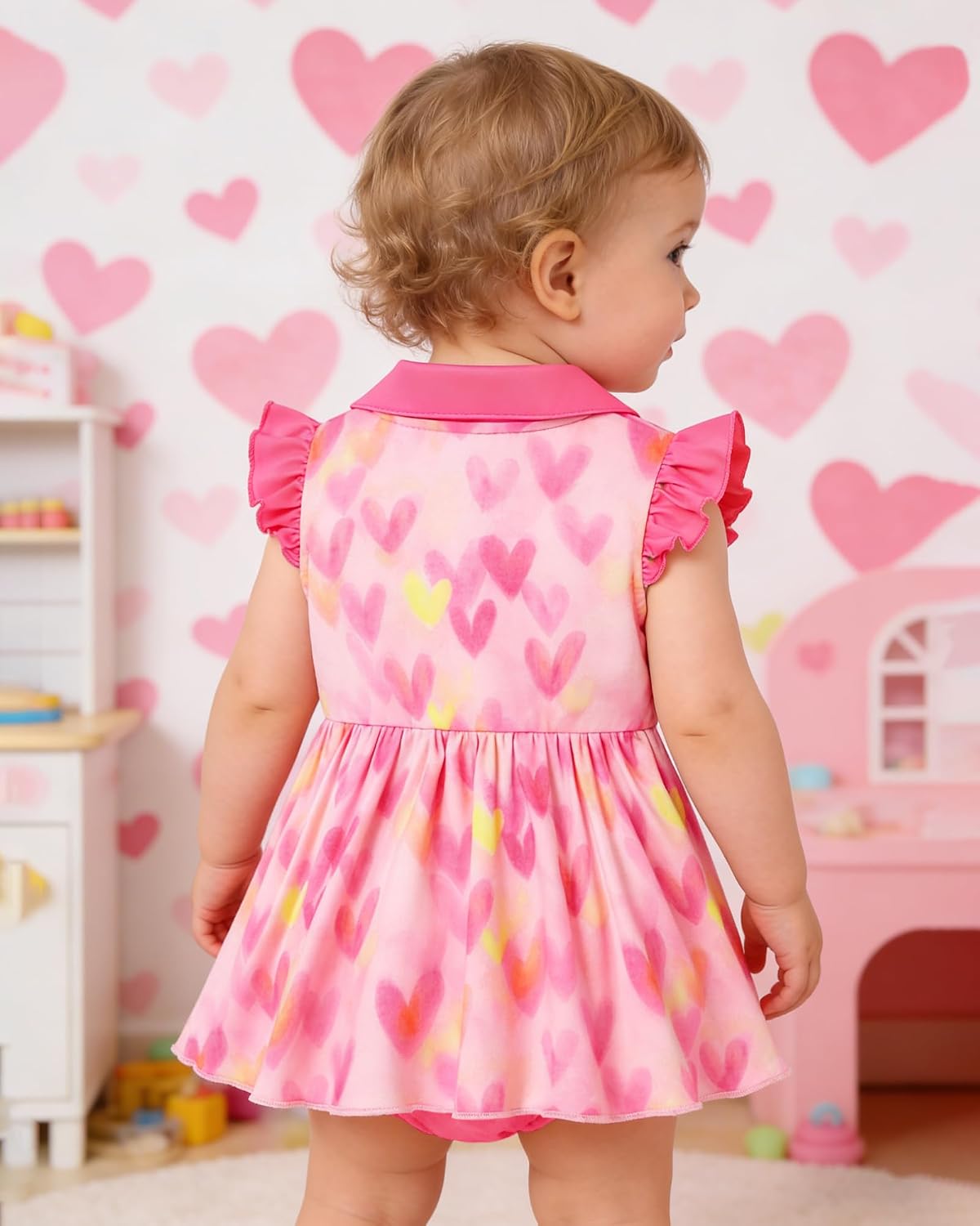 YALLET Baby Girl Dress Flutter Sleeves Polo Collar Newborn Infant Dresses Snap Button Romper Cute Print for Photos Daily Wear